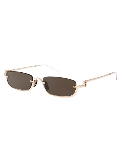 Gucci Gold Gold Brown Acetate Sunglasses In Brown