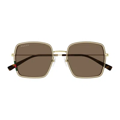 Gucci Beige-gold-brown Acetate Sunglasses In Neutral