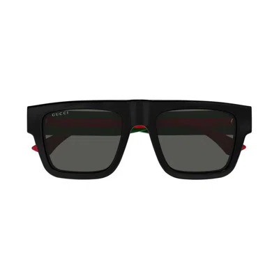 Gucci Black-green-grey Recycled Acetate Sunglasses In Black