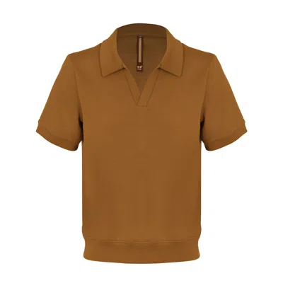 David Wej Brown Enzo Cotton V-neck Polo - Coffee