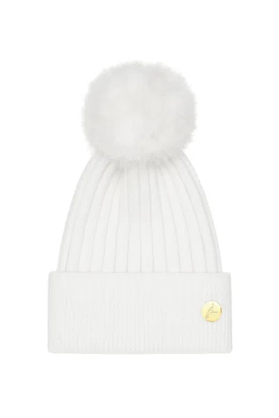 Hortons England Women's Neutrals Meribel Cashmere Pom Pom Hat - White/white