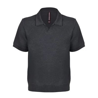 David Wej Grey Enzo Cotton V-neck Polo - Charcoal