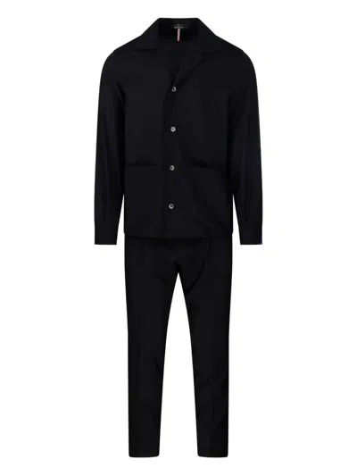 Santaniello Tailored Black Suit With Classic Collar And Slim-fit Trousers In Black