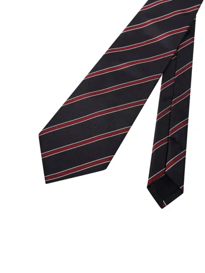 Saint Laurent Wide Tie In Striped Silk Jacquard In Black