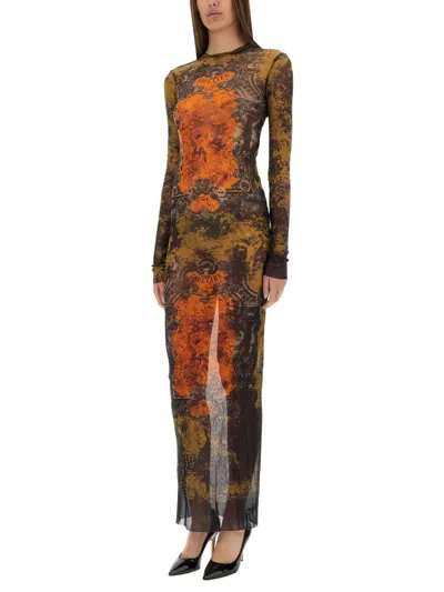 Jean Paul Gaultier Graphic Print Full-length Dress With Long Sleeves