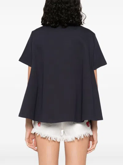 Loewe Cotton Crew Neck T-shirt With Flared Hem In Blue