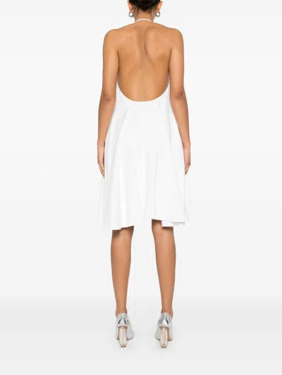 Loewe Flamenco Knotted Leather-trimmed Voile Halterneck Mini Dress In White