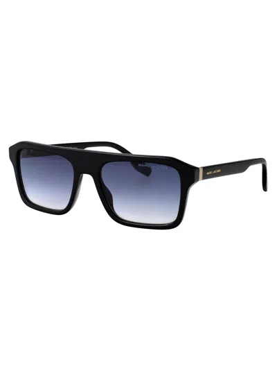 Marc Jacobs Black Gold Acetate Sunglasses In Black