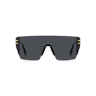 Marc Jacobs Gold Pattern Black Acetate Sunglasses In Black