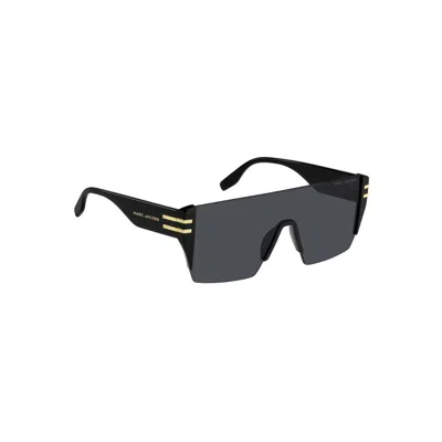 Marc Jacobs Gold Pattern Black Acetate Sunglasses In Black