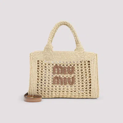 Miu Miu Structured Raffia Handbag With Adjustable Strap