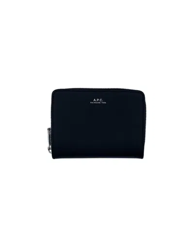 Apc A.p.c. Black Zip Leather Wallet In Black