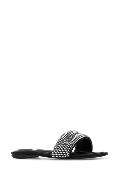 Alexander Wang Embellished Logo Motif Slides In Black