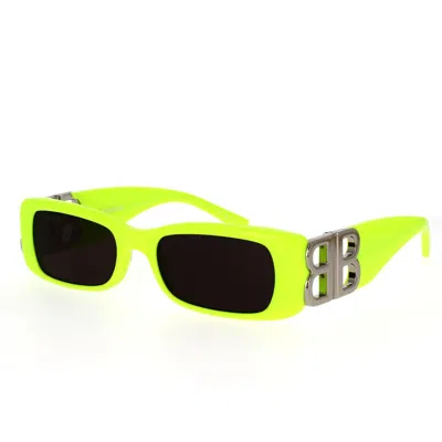 Balenciaga Logo-plaque Rectangle-frame Sunglasses In Green