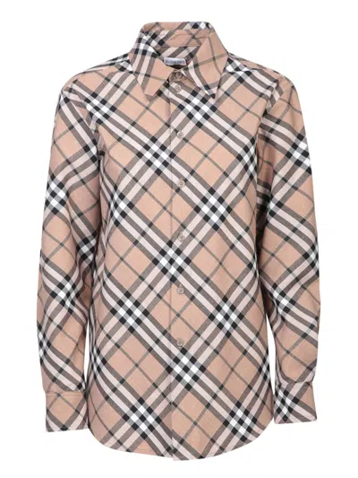 Burberry Check Pattern Wool Blend Shirt Women In Neutral