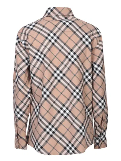 Burberry Check Pattern Wool Blend Shirt Women In Neutral