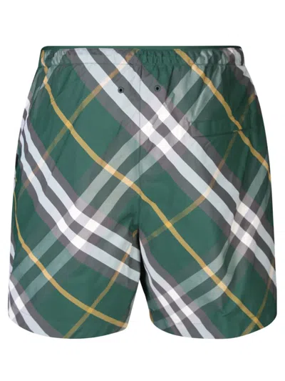 Burberry Green Check Print Swim Shorts In Green