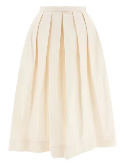 Sandbeige Pleated Bow-detail Skirt In White
