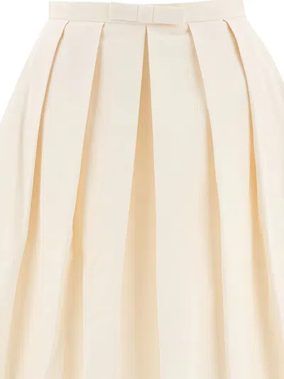 Sandbeige Pleated Bow-detail Skirt In White