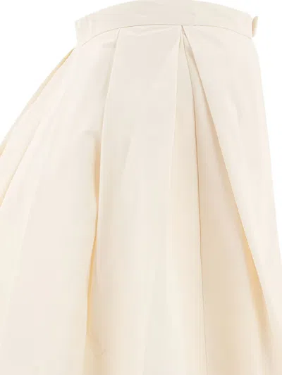 Sandbeige Pleated Bow-detail Skirt In White