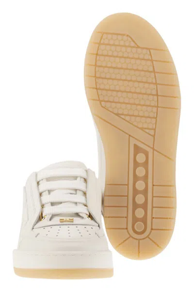 Elisabetta Franchi Ivory Leather Sneaker In White