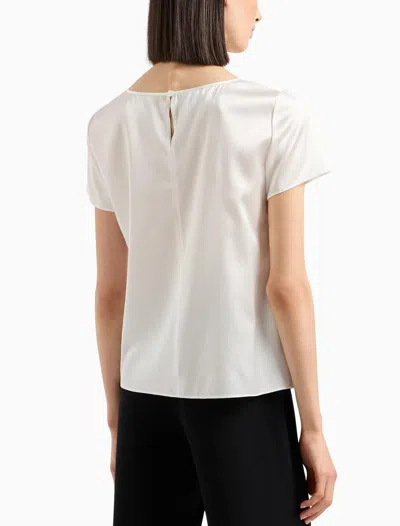 Emporio Armani Short-sleeved Silk Satin Blouse In White