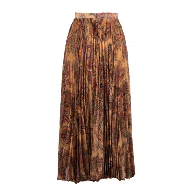 Etro Pleated Midi Skirt In Georgette