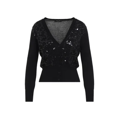 Fabiana Filippi V-neck Wool Blend Cardigan With Front Sequins Detail In Black