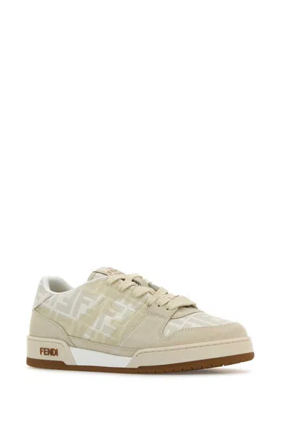 Fendi Match Ff Jacquard And Leather Sneakers In Neutral