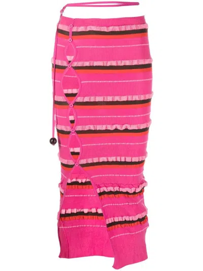 Jacquemus Striped Side Slit Midi Skirt In Pink