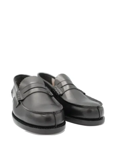 Saxone Of Scotland Penny Leather Loafers In Black