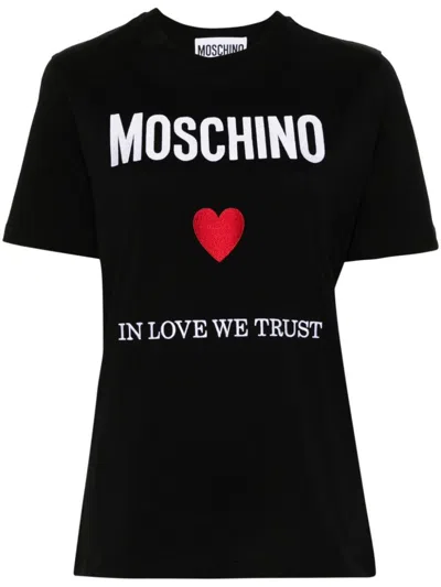 Moschino Black Regular Fit T-shirt With Logo And Heart Graphic In Black