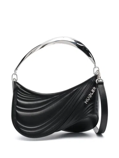 Mugler Small Spiral Curve 01 Embossed Crossbody Bag In Black