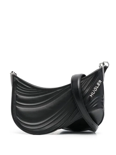 Mugler Small Spiral Curve 01 Embossed Crossbody Bag In Black