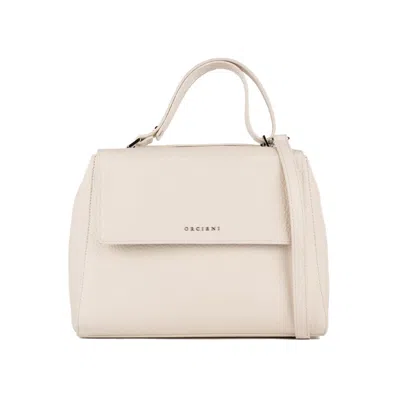 Orciani Sveva Soft Medium Leather Shoulder Bag With White Shoulder Strap