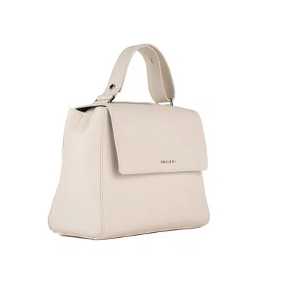 Orciani Sveva Soft Medium Leather Shoulder Bag With White Shoulder Strap