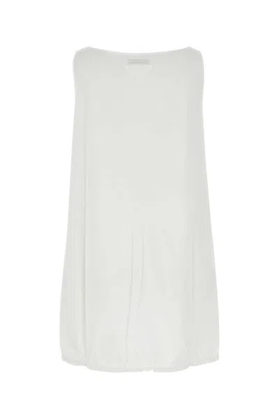 Prada Cotton Reversible Mini Dress With Elastic Hem In White