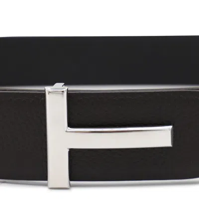 Tom Ford Reversible Calf Leather Belt With Buckle In Black