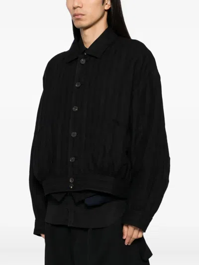 Ziggy Chen Gestreifte Jacke Mit Spreizkragen In Black