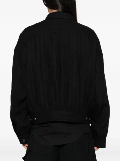 Ziggy Chen Gestreifte Jacke Mit Spreizkragen In Black