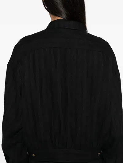 Ziggy Chen Gestreifte Jacke Mit Spreizkragen In Black