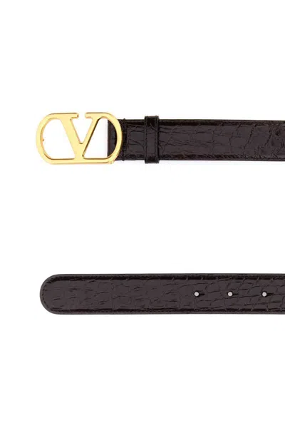 Valentino Leather Belt With Adjustable Length And Gold-tone Buckle In Brown