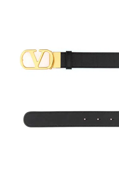 Valentino Adjustable Reversible Leather Belt With Gold-tone Buckle In Black
