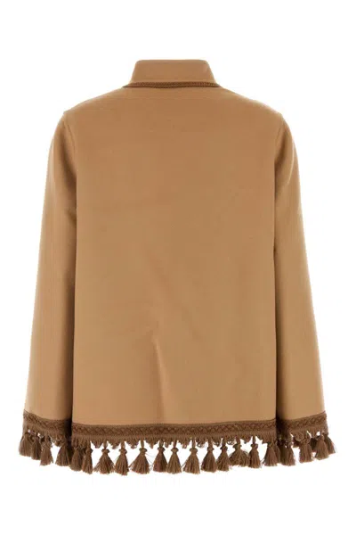 Valentino Open Front Wool Blend Jacket With Tassel Trim In Brown