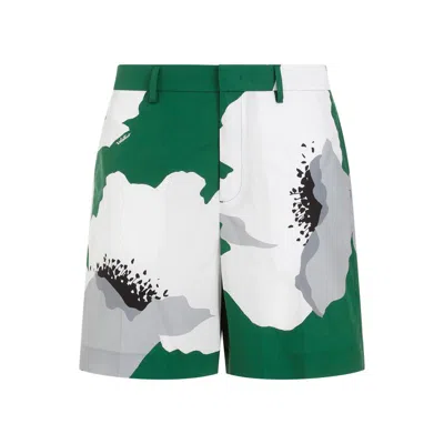 Valentino Garavani Printed Cotton Bermuda Shorts In Green