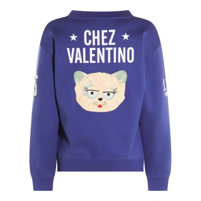 Valentino Blue Sweatshirt With V And Le Chat De La Maison Embroidery