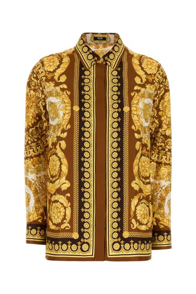 Versace Barocco Silk Shirt In Gold