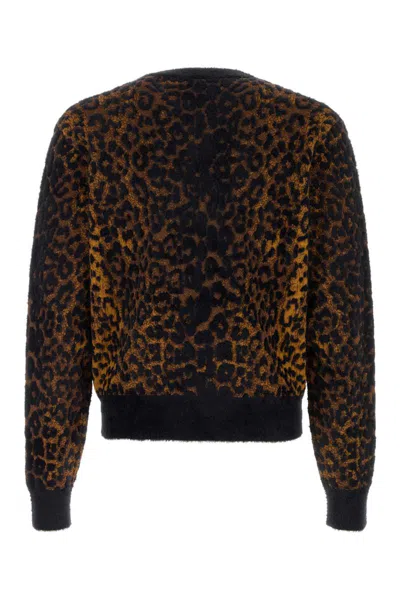 Versace Leopard Jacquard Chenille Knit Sweater In Animal Print
