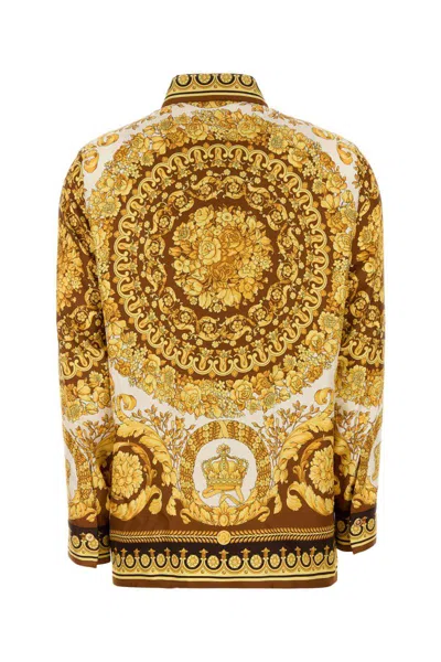Versace Barocco Silk Shirt In Gold
