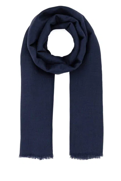 Weekend Max Mara Cashmere Blend Rauche Scarf With Fringed Edges In Blue